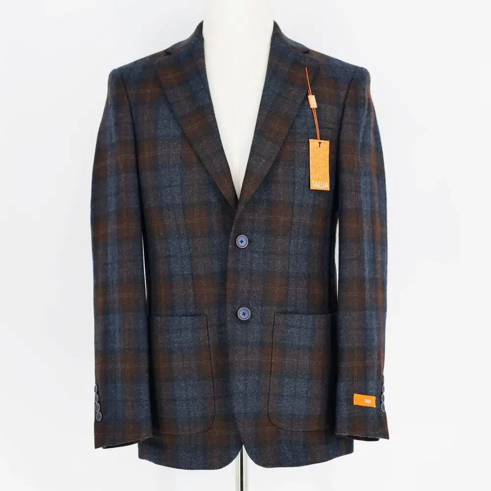 Tallia Men's Blue/Brown Classic Plaid Wool Blend Slim-Fit Sport Coat Size 36R